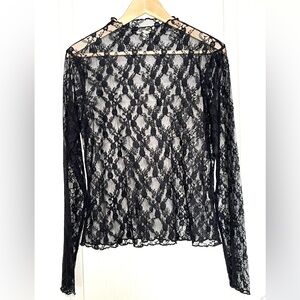 Open Edit Black Floral Stretch Lace Mock Neck Sheer Coquette Whimsigoth Goth, XL